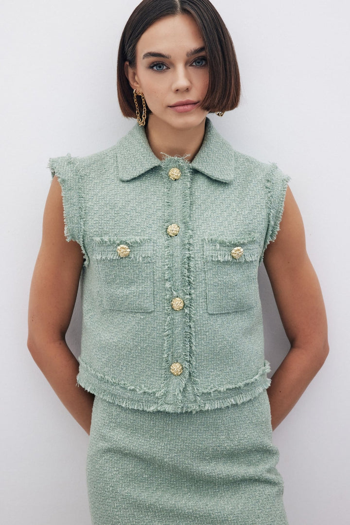 Sateen Gilet en tweed pailleté - Menthe