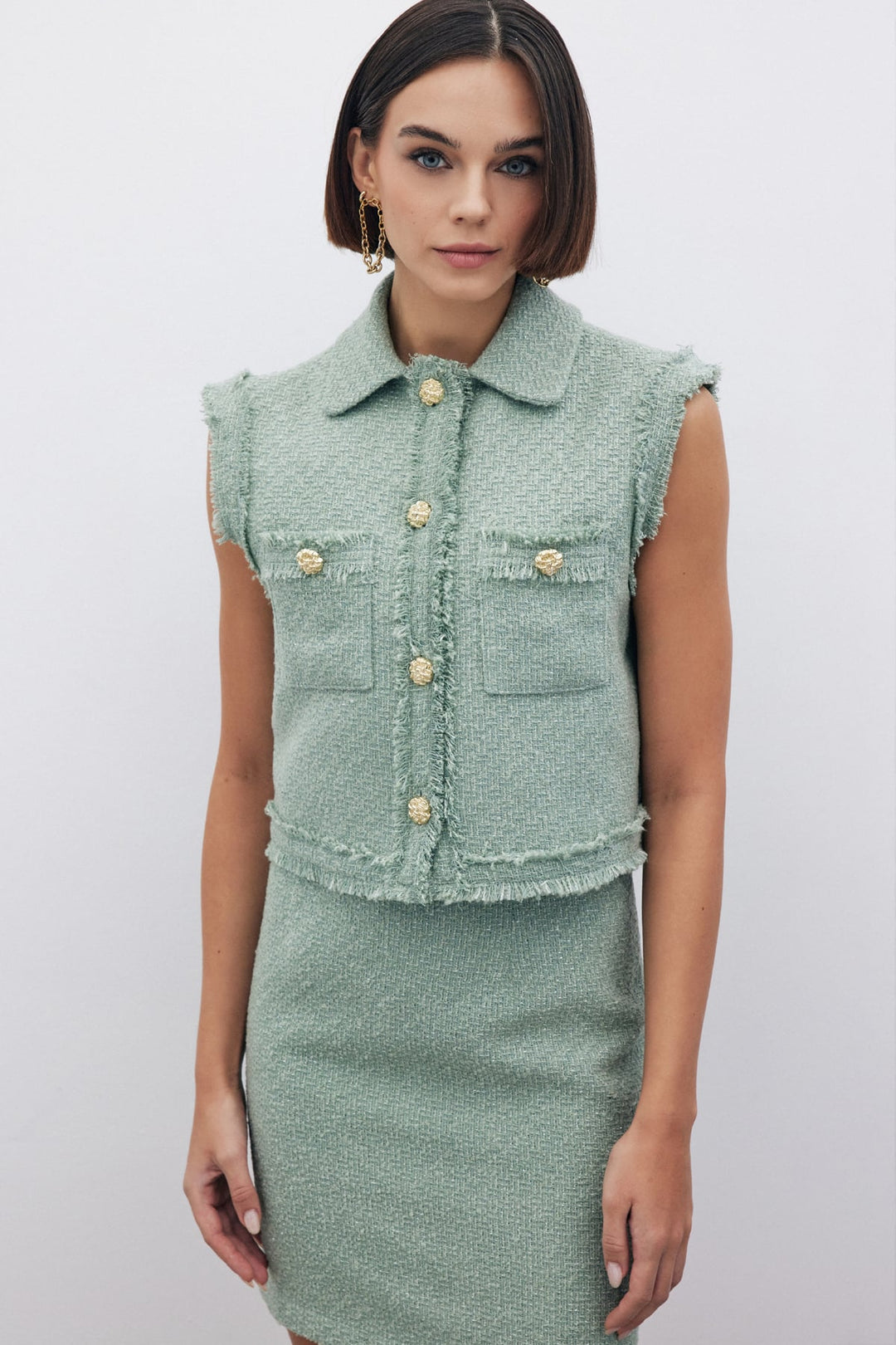 Sateen Gilet en tweed pailleté - Menthe