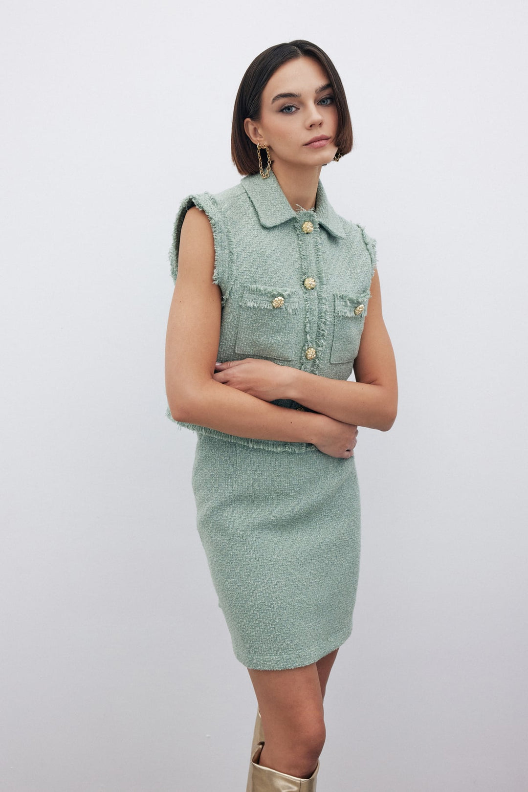 Sateen Gilet en tweed pailleté - Menthe