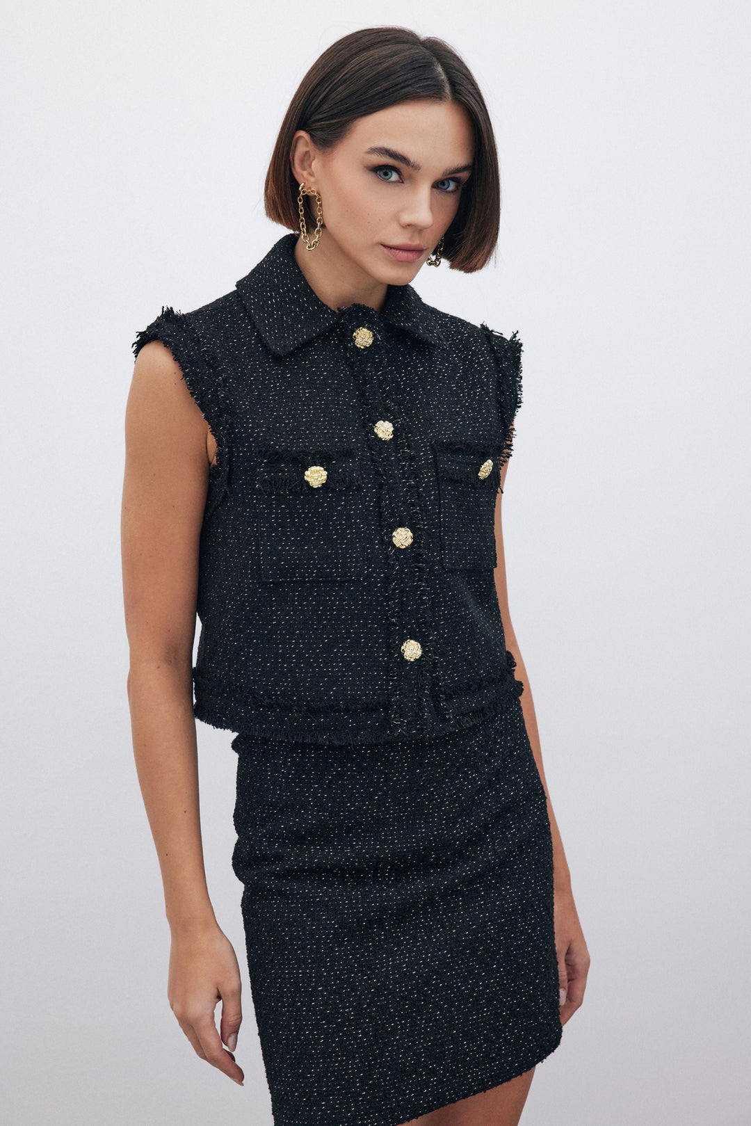 Sateen Gilet en tweed pailleté - Noir