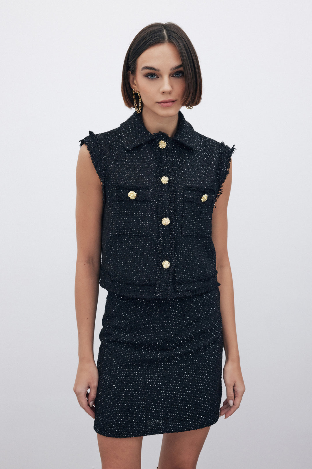 Sateen Gilet en tweed pailleté - Noir