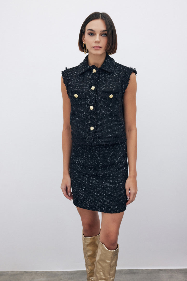 Sateen Gilet en tweed pailleté - Noir