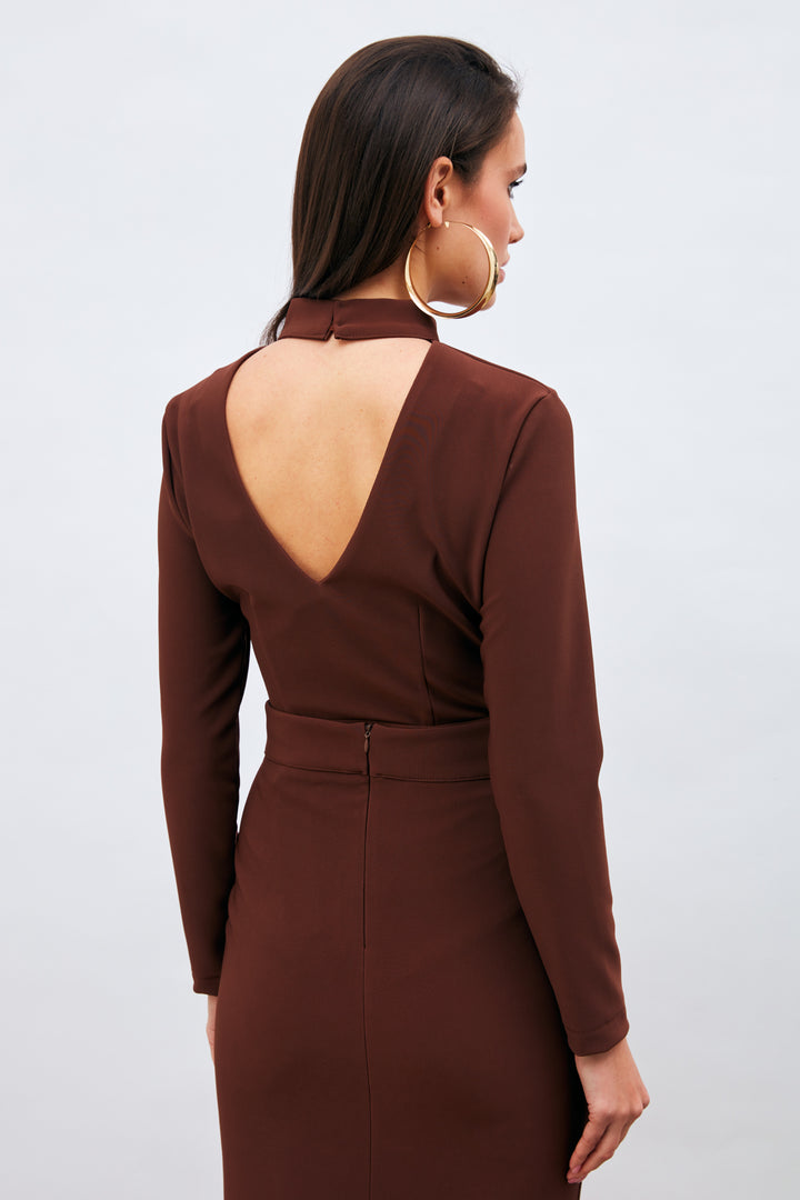 Sateen Blouse Bodysuit avec Détails au Dos - Marron
