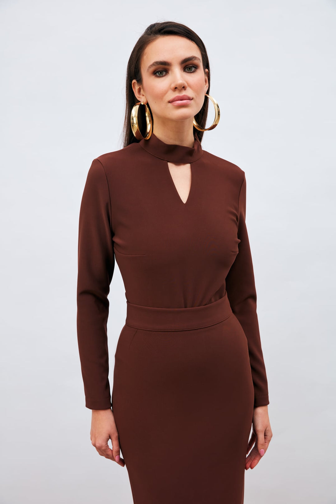 Sateen Blouse Bodysuit avec Détails au Dos - Marron