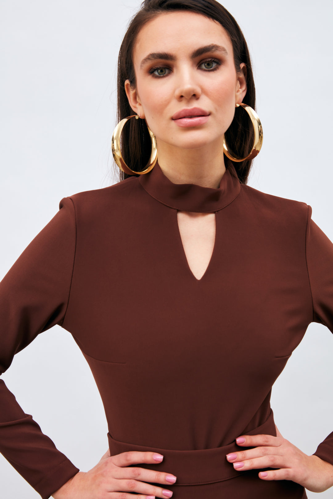 Sateen Blouse Bodysuit avec Détails au Dos - Marron