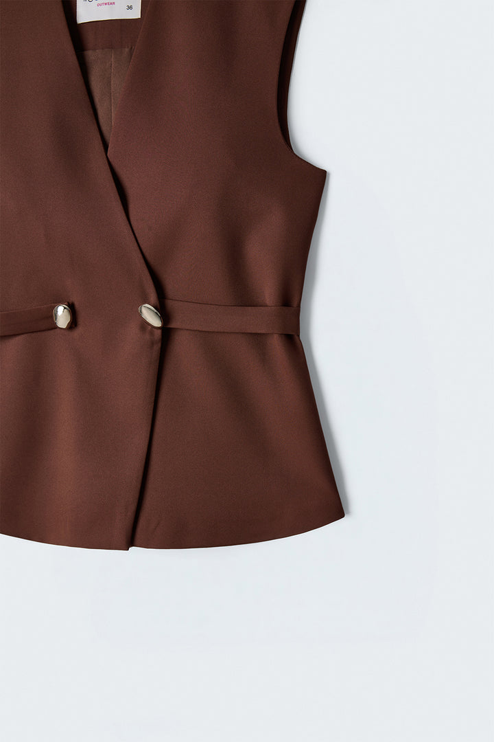 Sateen Gilet Sofia avec détail de bouton - Marron