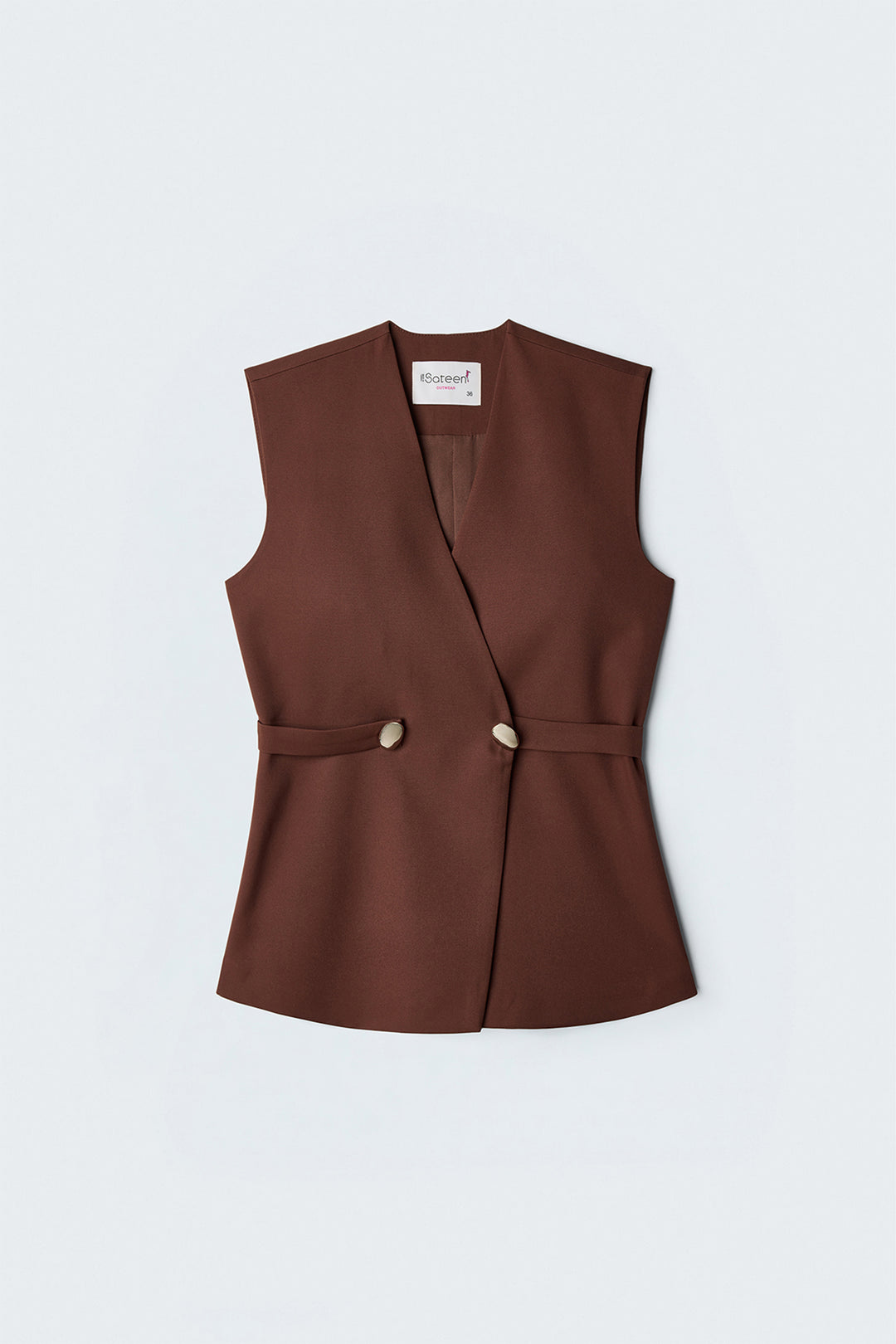 Sateen Gilet Sofia avec détail de bouton - Marron