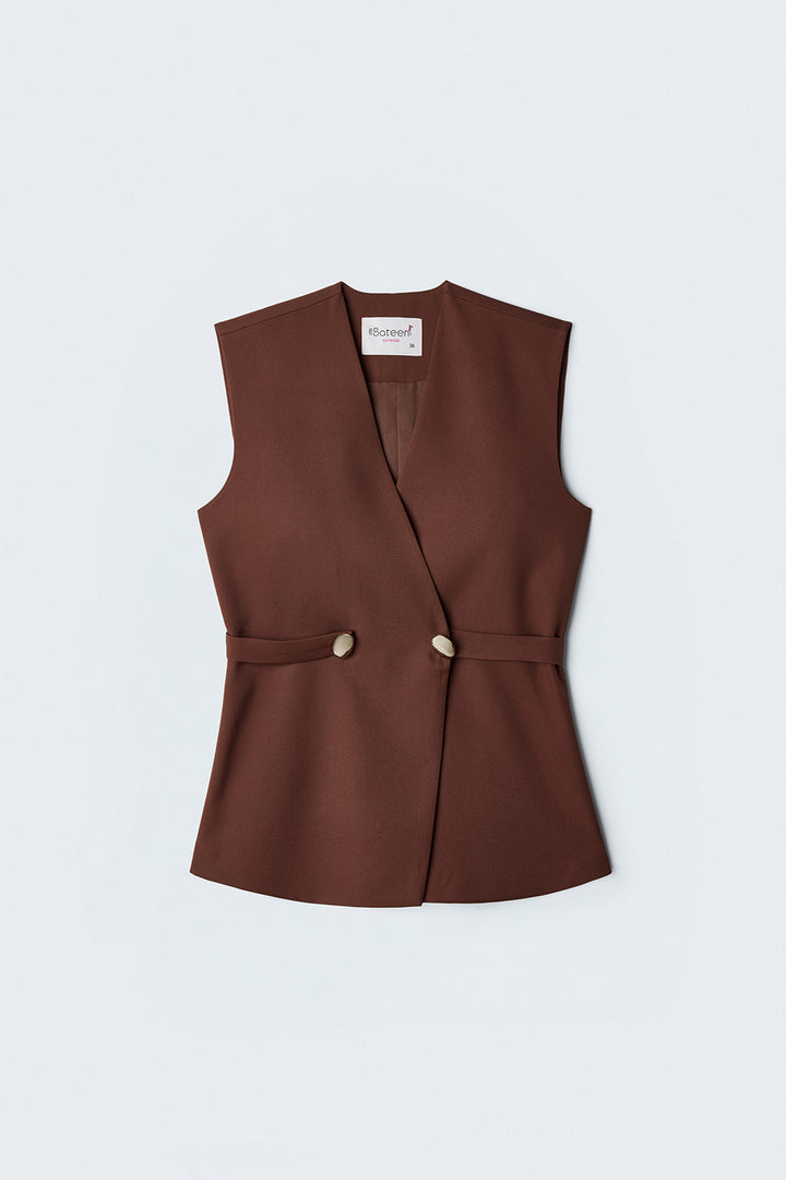 Sateen Gilet Sofia avec détail de bouton - Marron
