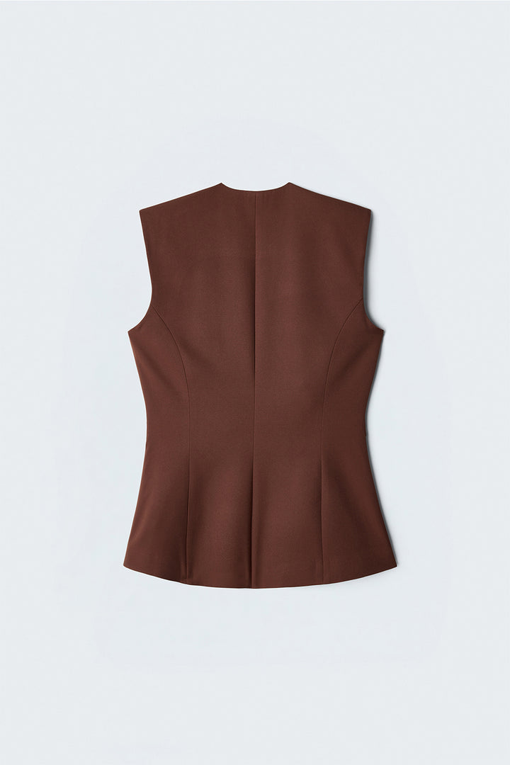 Sateen Gilet Sofia avec détail de bouton - Marron