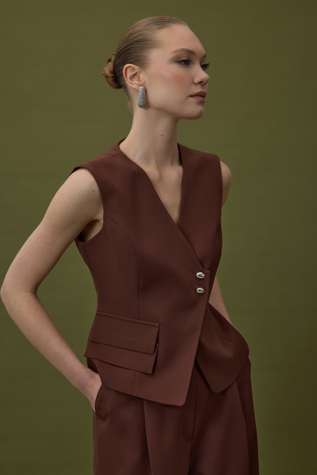 Sateen Gilet Sofia - Marron