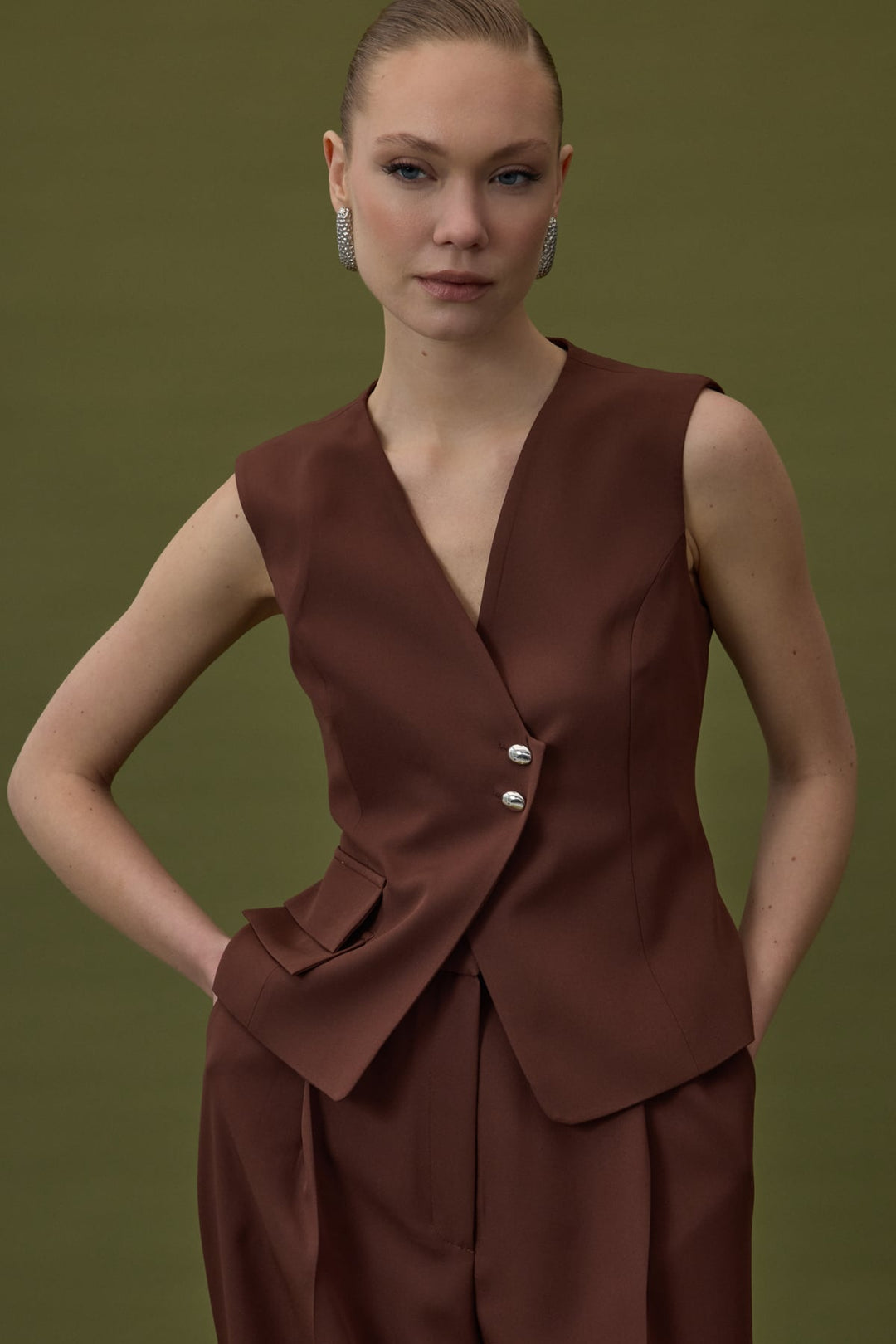 Sateen Gilet Sofia - Marron