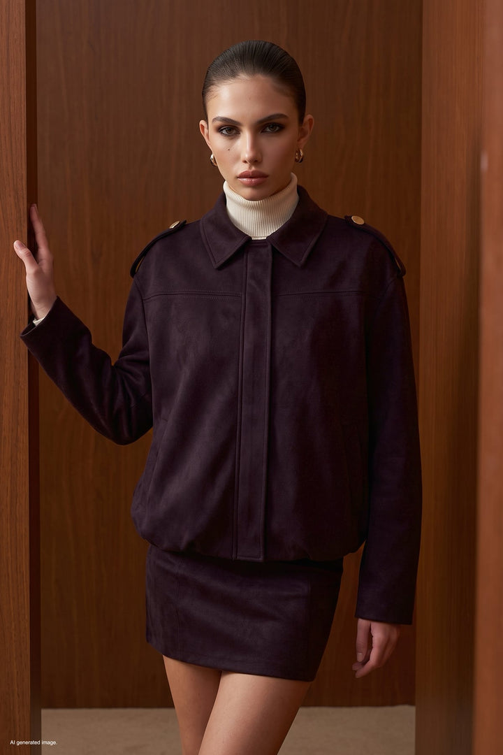 Sateen Veste bomber en suède - Bordeaux