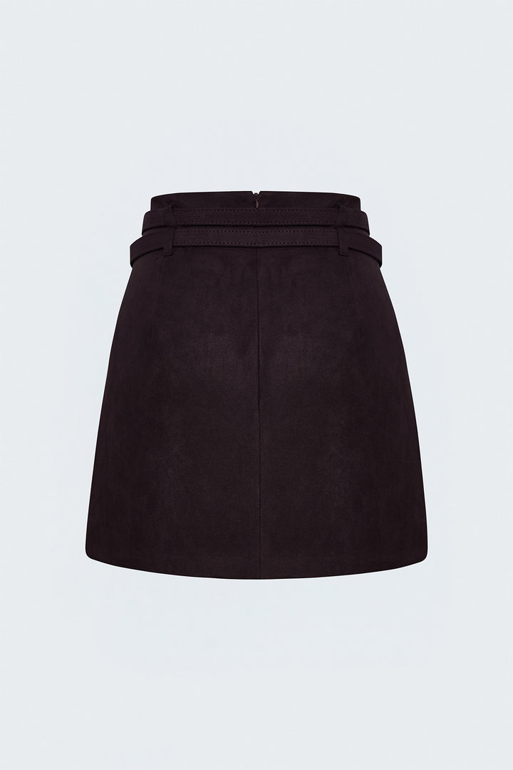 Sateen Jupe Mini en Suède à Double Ceinture - Bordeaux