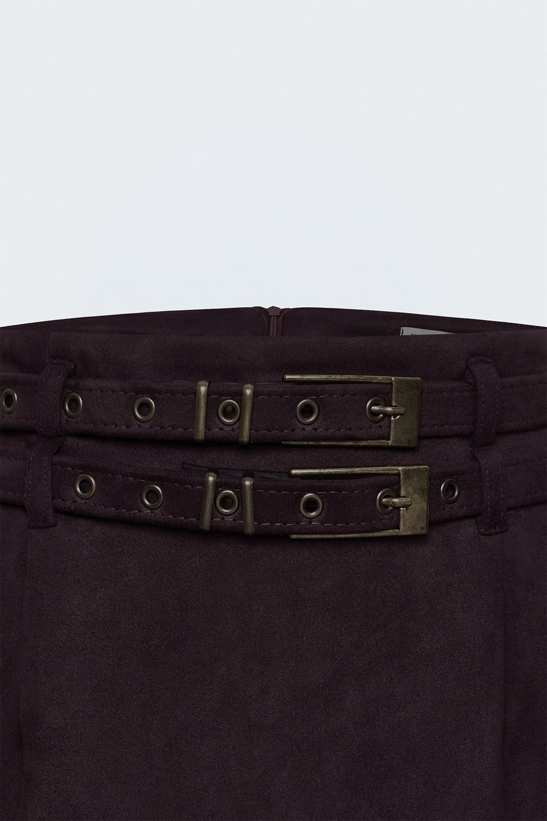Sateen Jupe Mini en Suède à Double Ceinture - Bordeaux