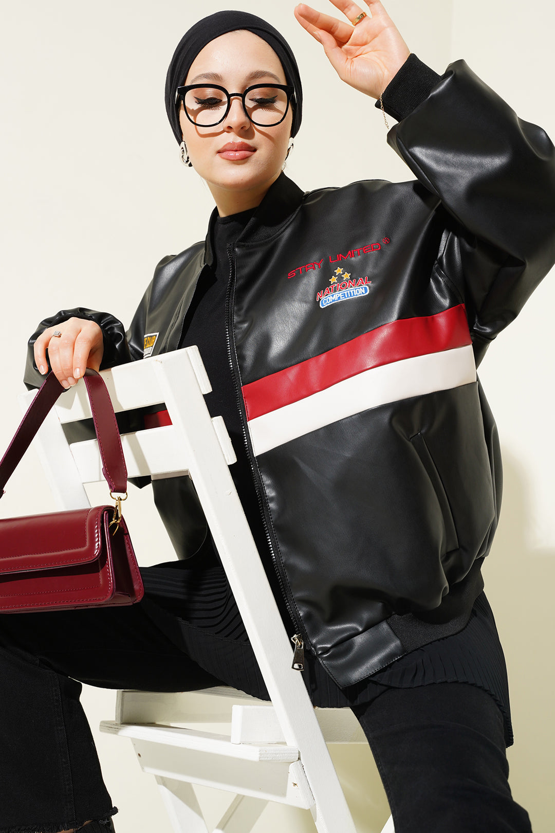 Bigdart T0698 Veste Bomber en Cuir Synthétique Imprimée - Noir