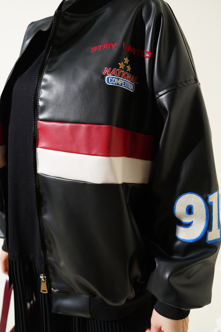 Bigdart T0698 Veste Bomber en Cuir Synthétique Imprimée - Noir