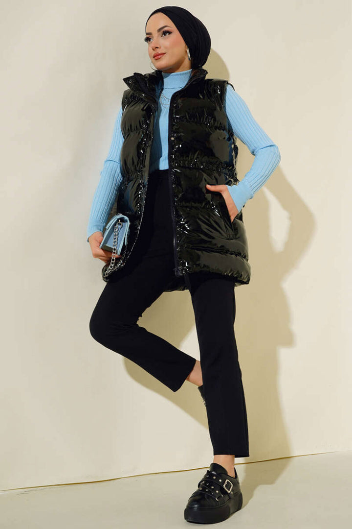 Bigdart T10233 Gilet Long à Capuche Modeste - Noir