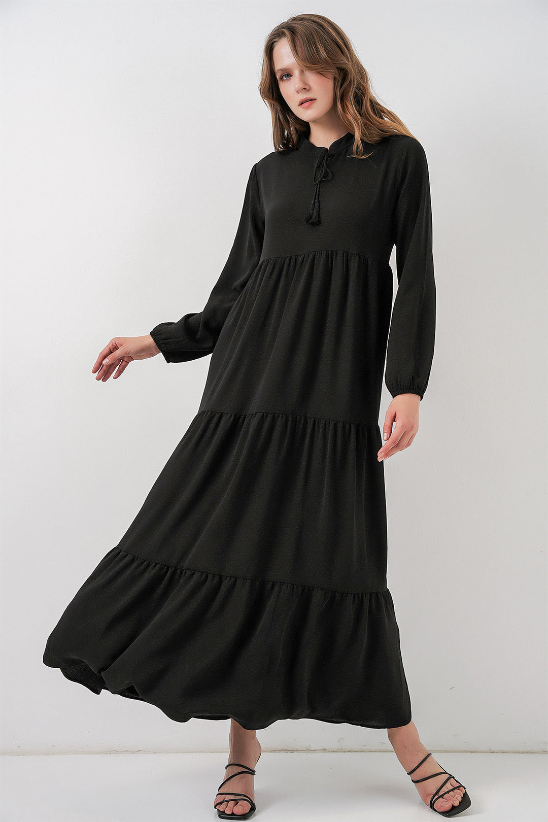 Bigdart Robe à col T1627 avec lacets - Noir