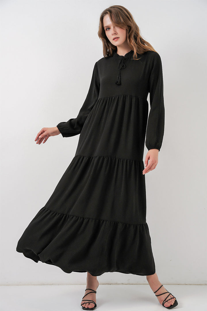 Bigdart Robe à col T1627 avec lacets - Noir