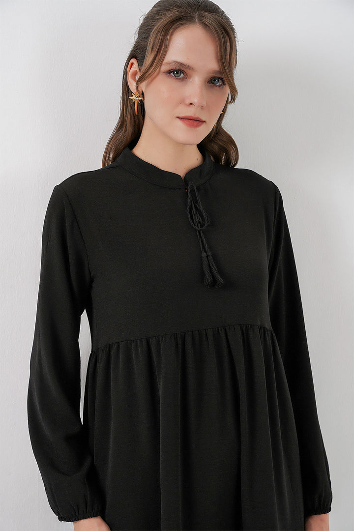 Bigdart Robe à col T1627 avec lacets - Noir