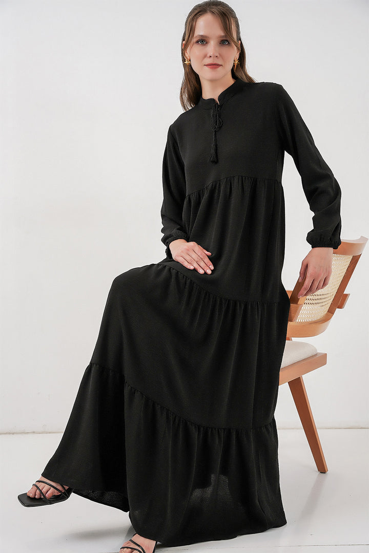 Bigdart Robe à col T1627 avec lacets - Noir