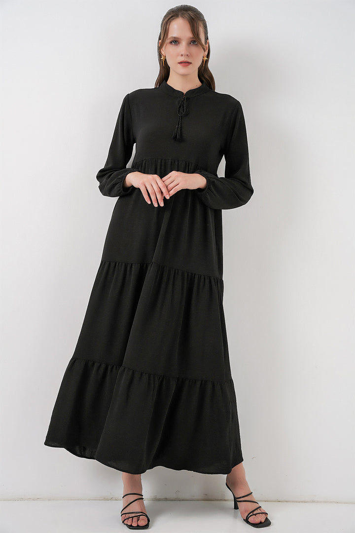 Bigdart Robe à col T1627 avec lacets - Noir