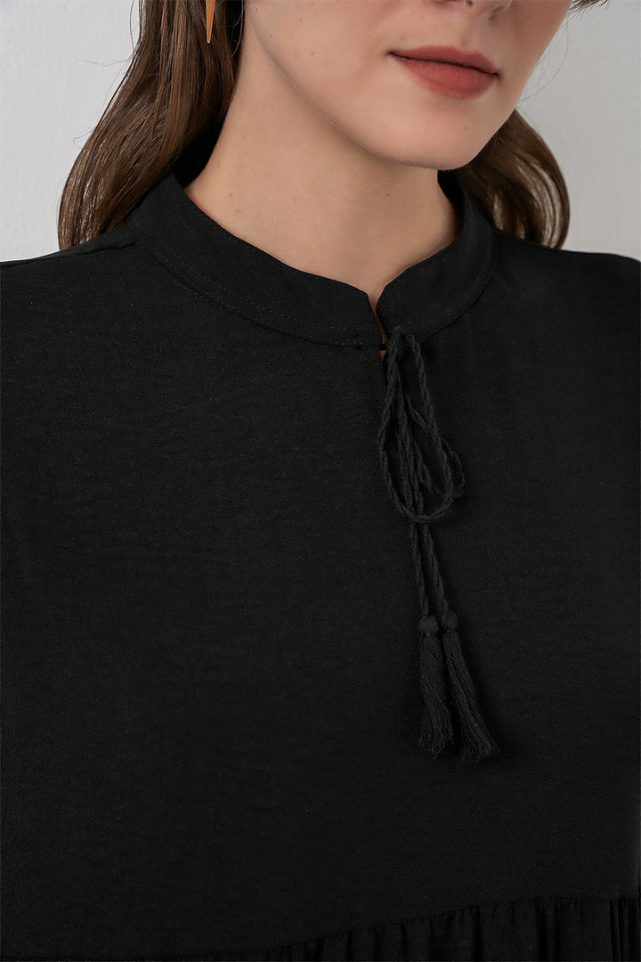Bigdart Robe à col T1627 avec lacets - Noir