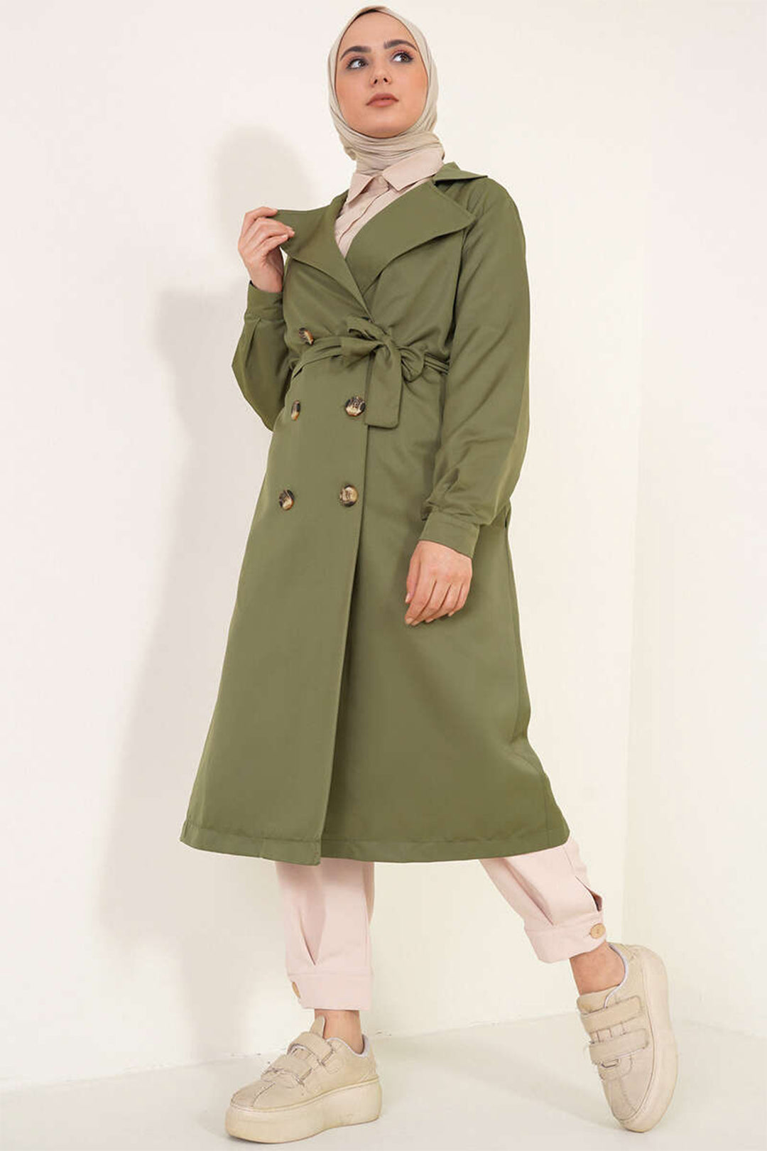 Bigdart T5853 Manteau croisé de hijab - Kaki