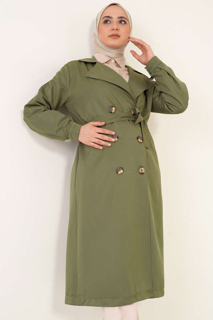 Bigdart T5853 Manteau croisé de hijab - Kaki