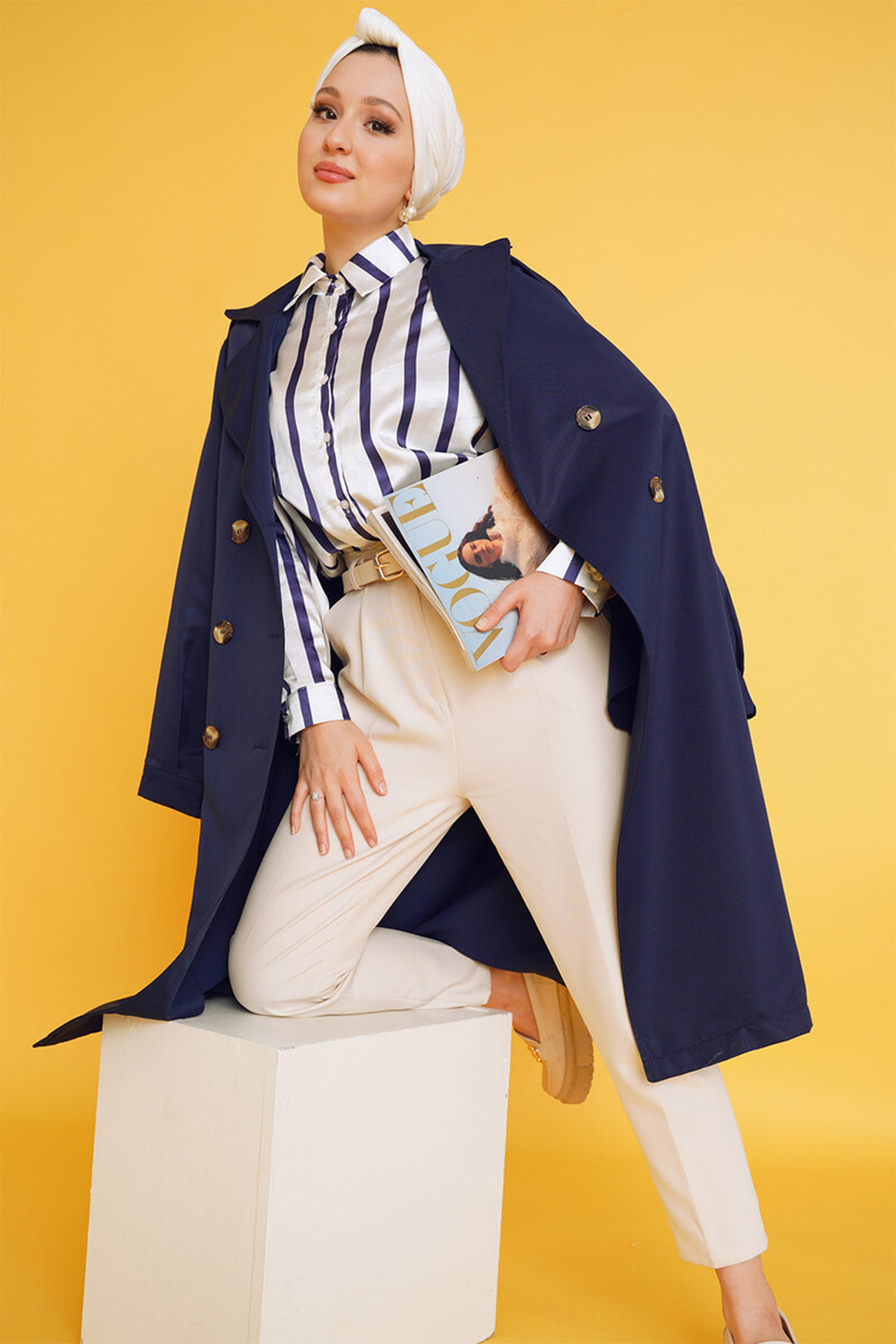 Bigdart T5853 Veste trench croisée modeste - Bleu marine