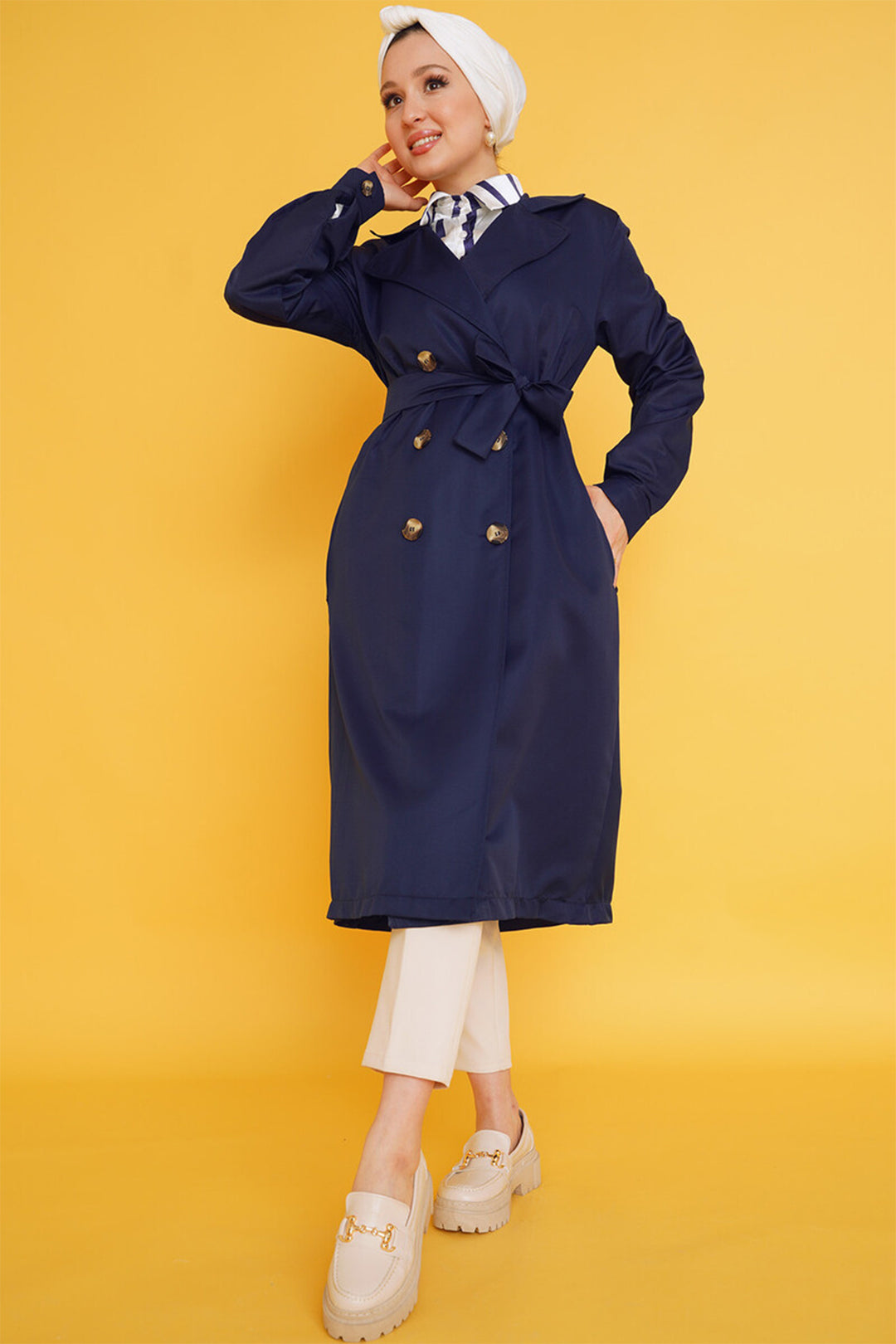 Bigdart T5853 Veste trench croisée modeste - Bleu marine