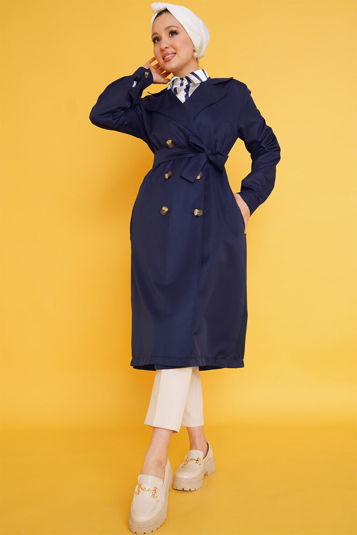 Bigdart T5853 Veste trench croisée modeste - Bleu marine