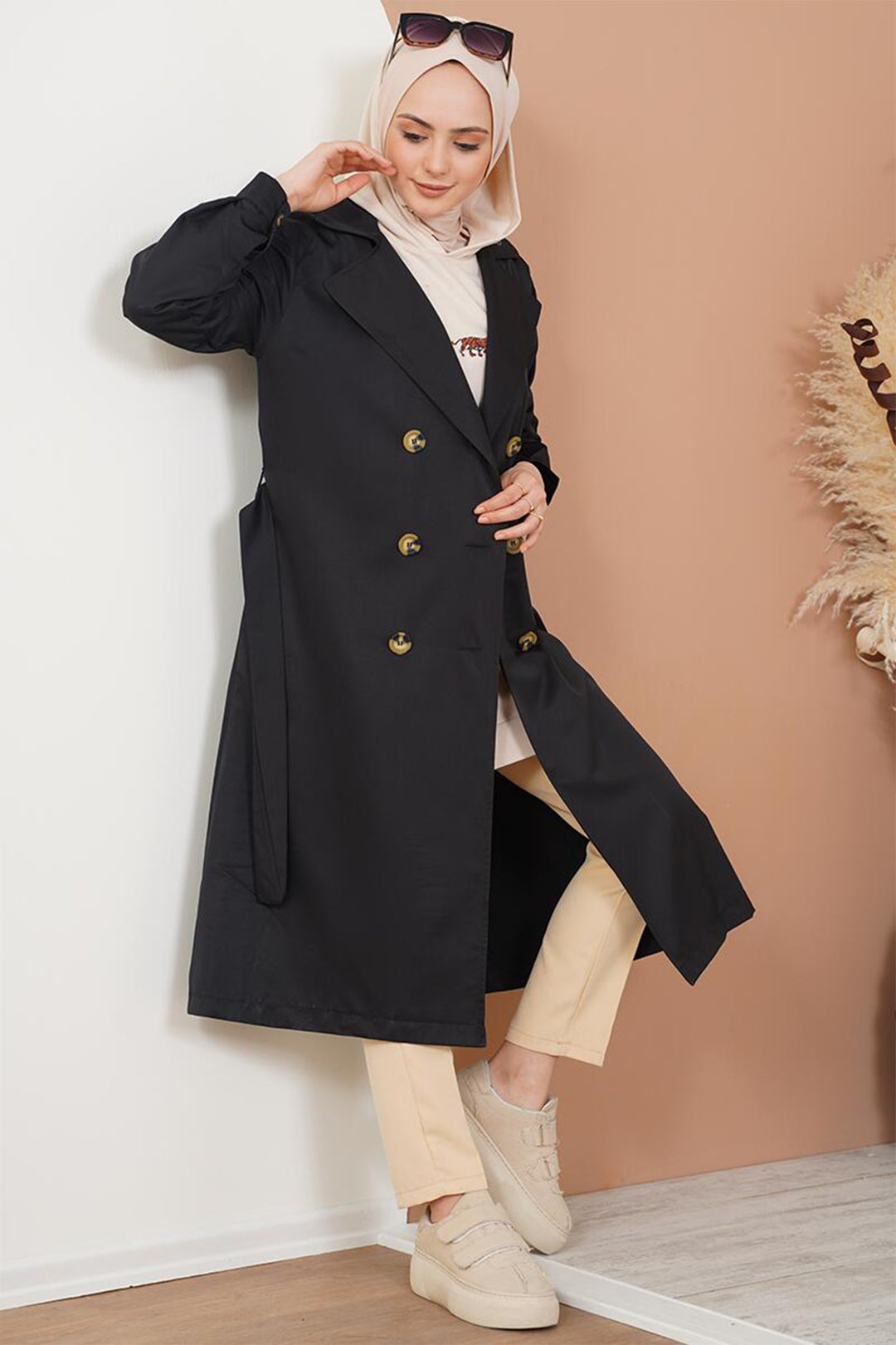 Bigdart T5853 Manteau croisé de hijab - Noir