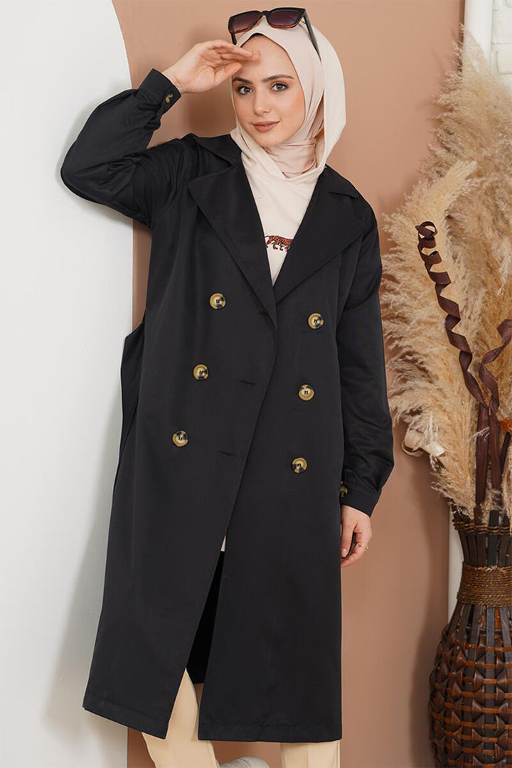 Bigdart T5853 Manteau croisé de hijab - Noir