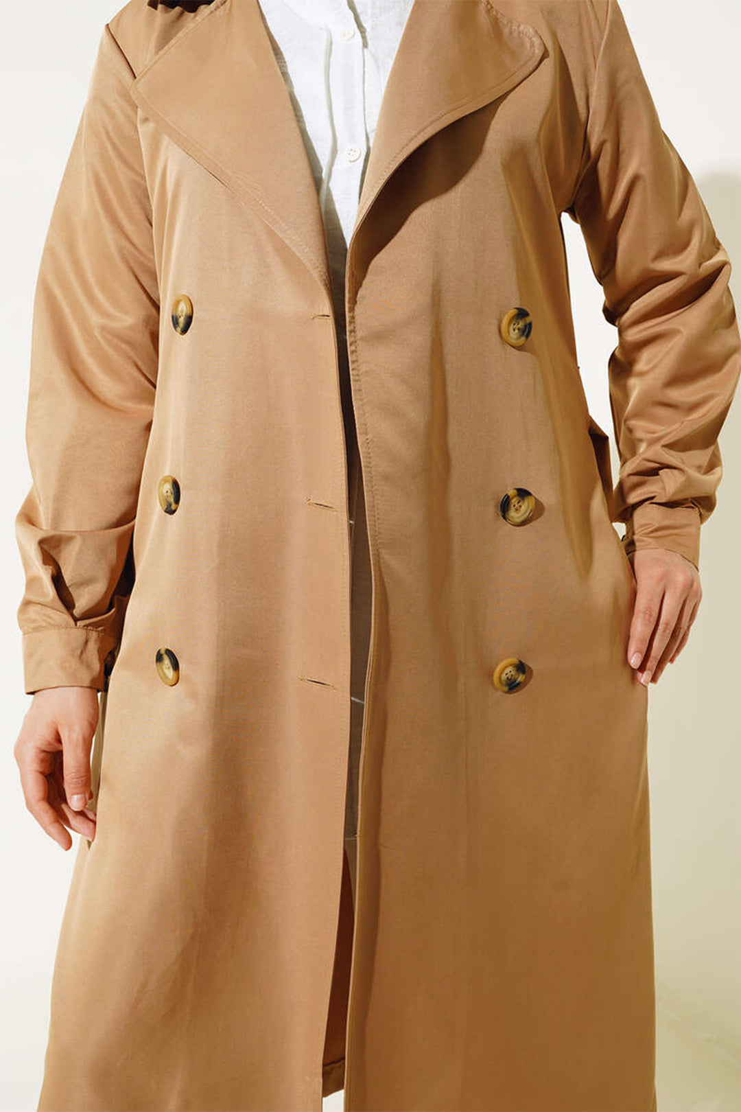 Bigdart T5853 Trench-Court Modeste à Col Croisé - Tabac