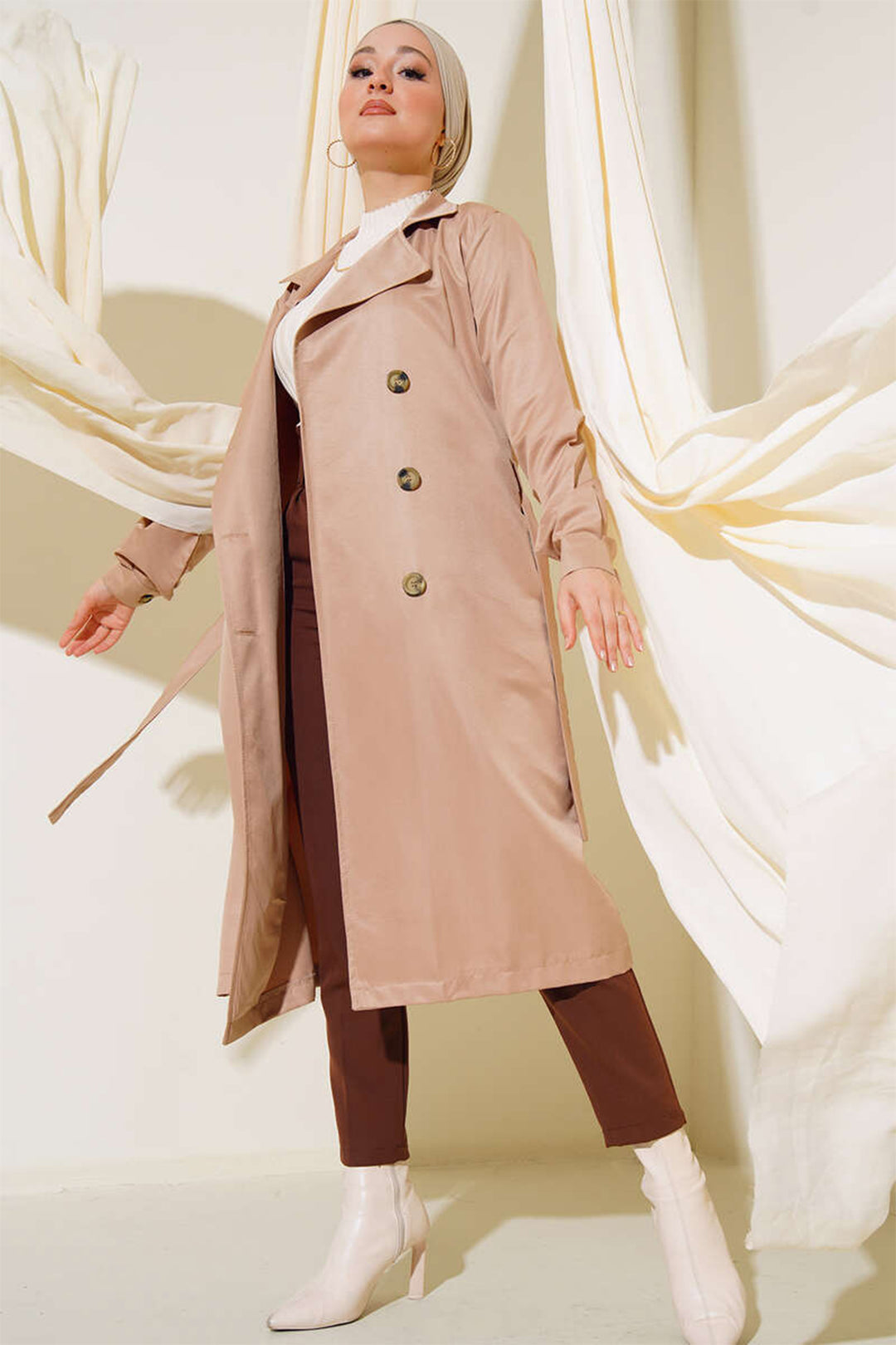Bigdart T5853 Trench-Court Modeste à Col Croisé - Taupe