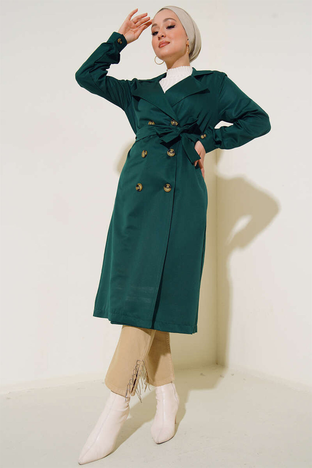 Bigdart T5853 Manteau croisé de hijab - Vert émeraude