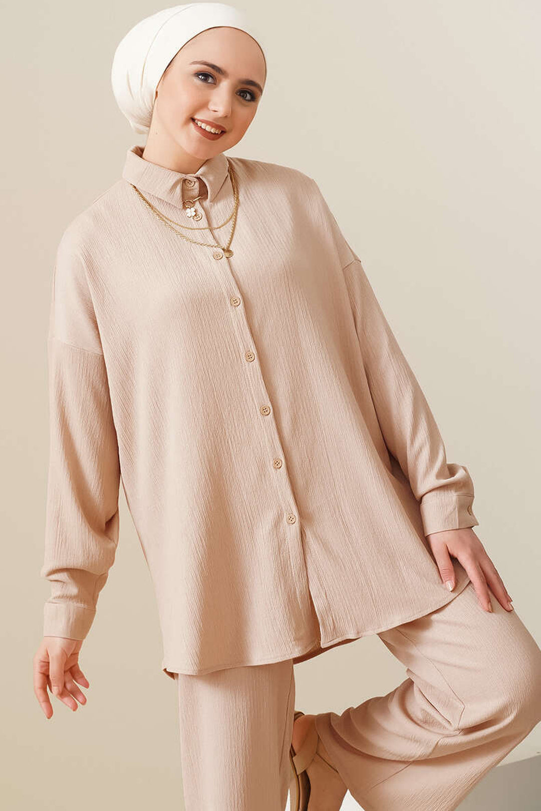 Bigdart Ensemble de hijab tricoté T5858 - Biscuit