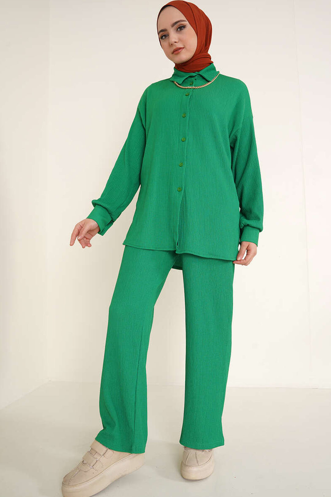 Bigdart T5858 Ensemble en tricot modeste à deux pièces - Vert