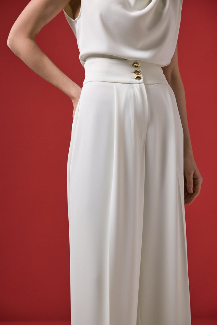 Sateen Pantalon Talia avec détail de bouton - Écru