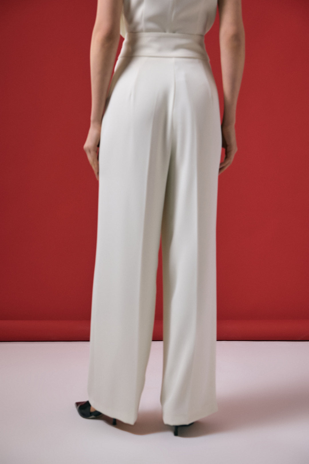 Sateen Pantalon Talia avec détail de bouton - Écru