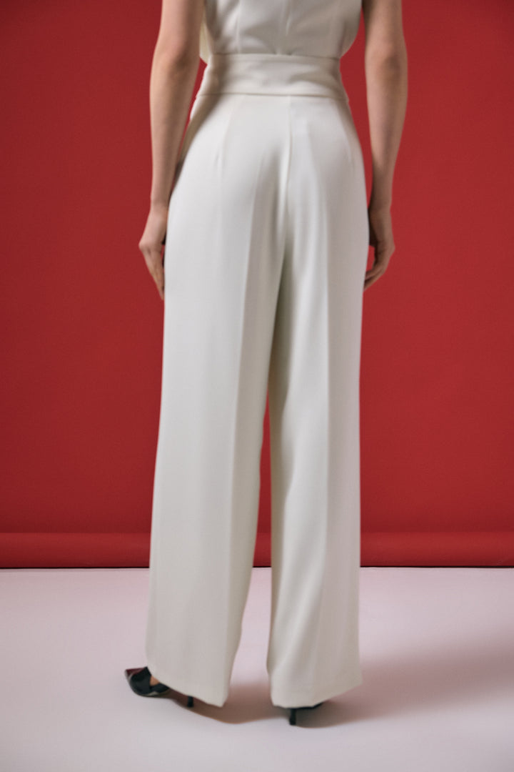 Sateen Pantalon Talia avec détail de bouton - Écru