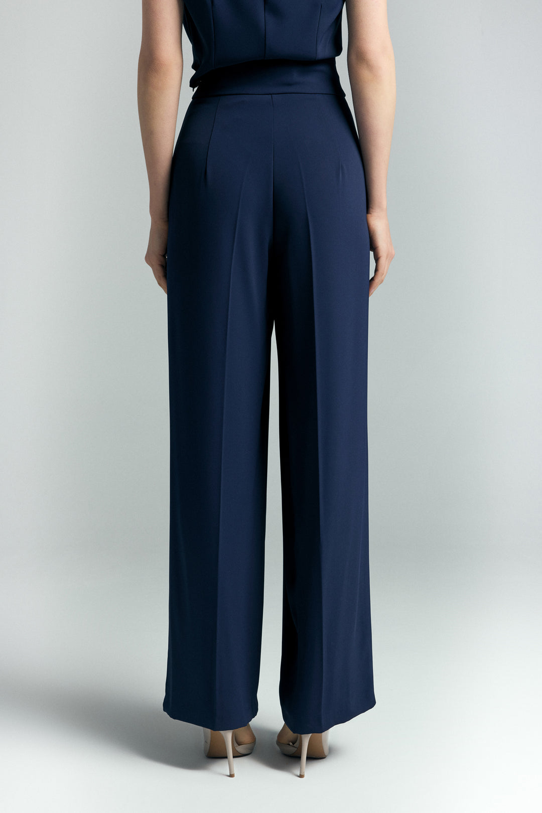 Sateen Pantalon Talia avec détail de bouton - Bleu marine