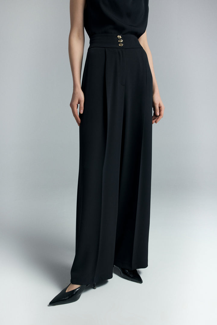 Sateen Pantalon Talia avec détail de bouton - Noir