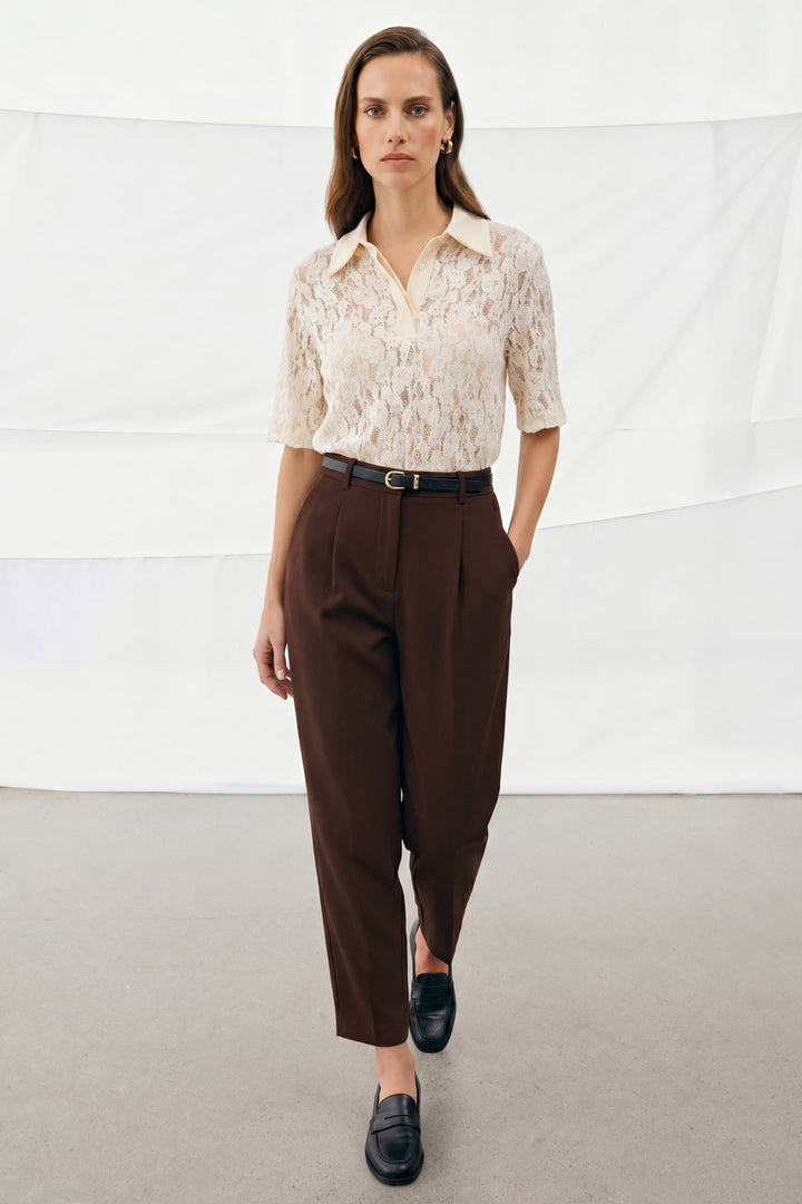 Sateen Talia Pantalon Carotte - Marron
