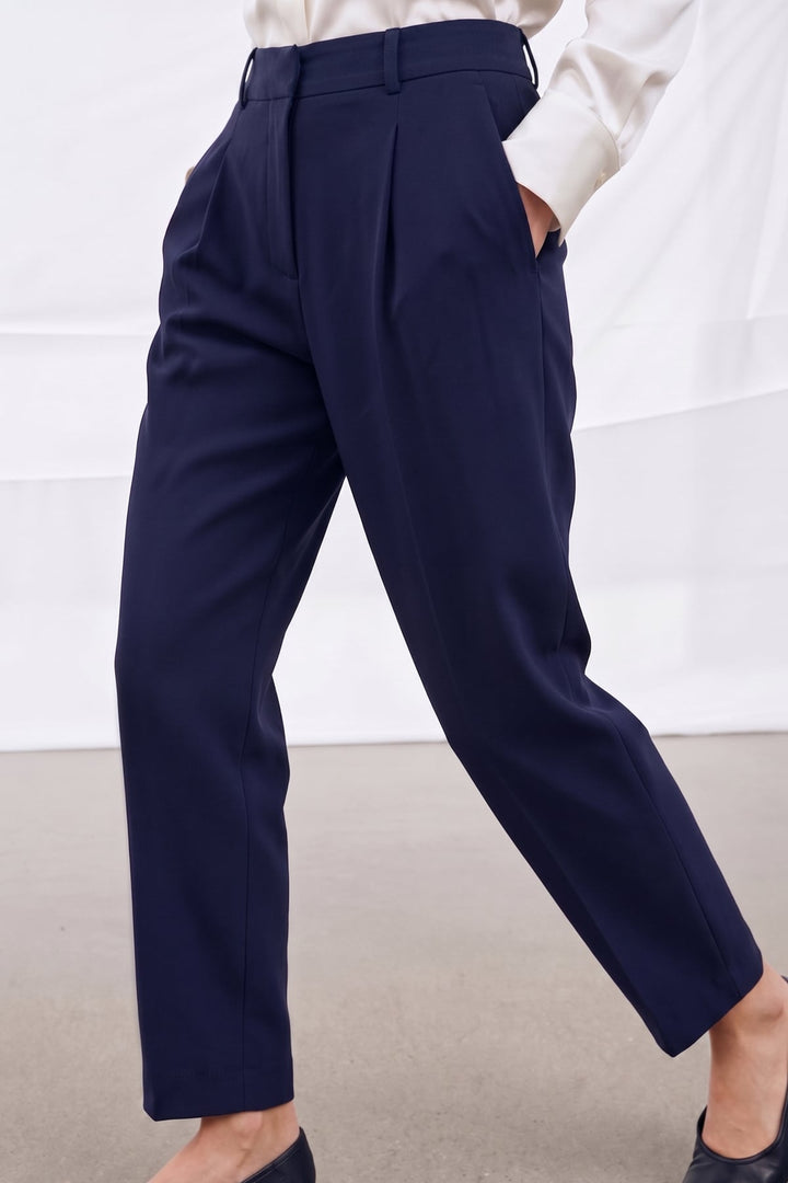 Sateen Talia Pantalon Carotte - Bleu marine
