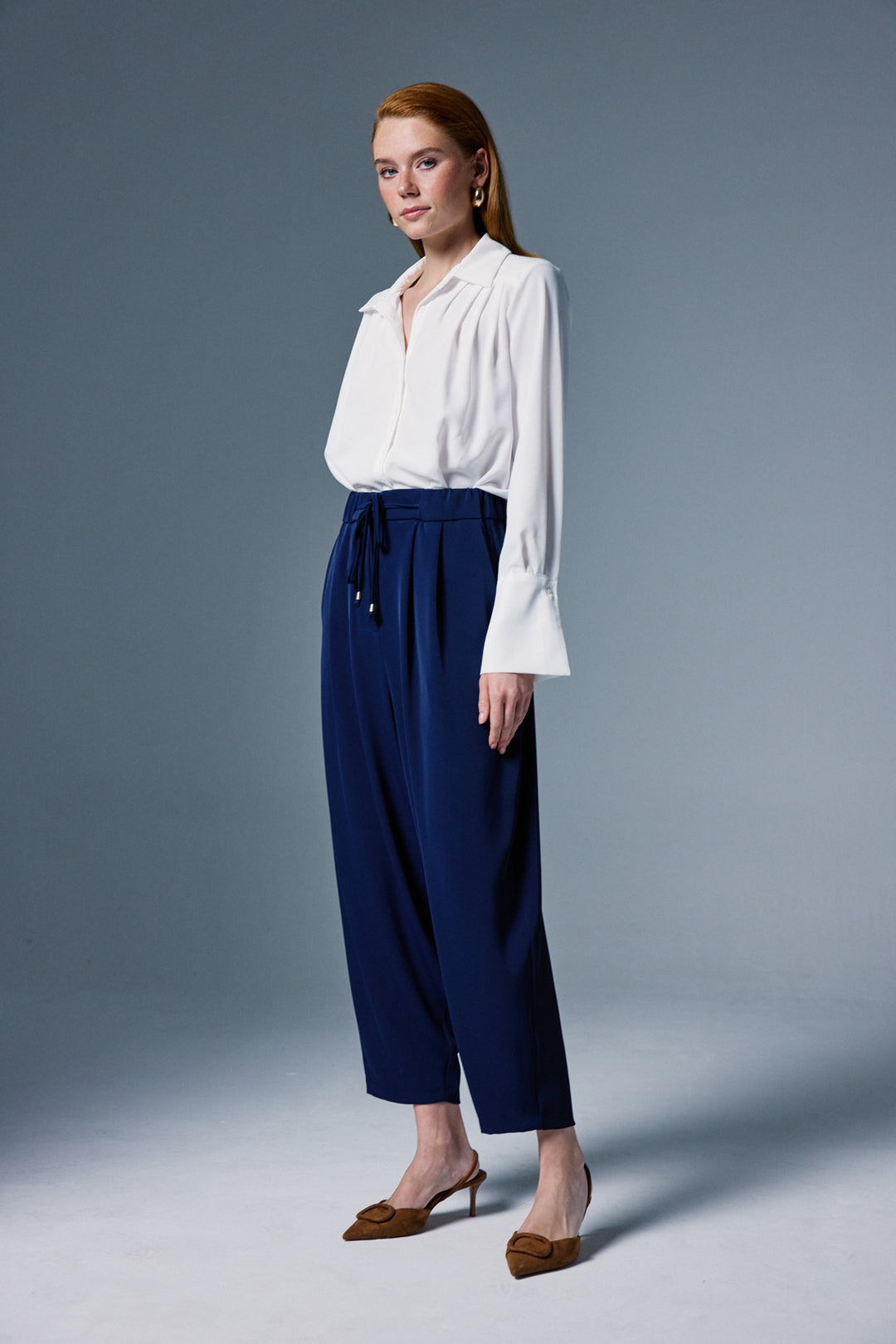 Sateen Pantalon Talia - Bleu marine