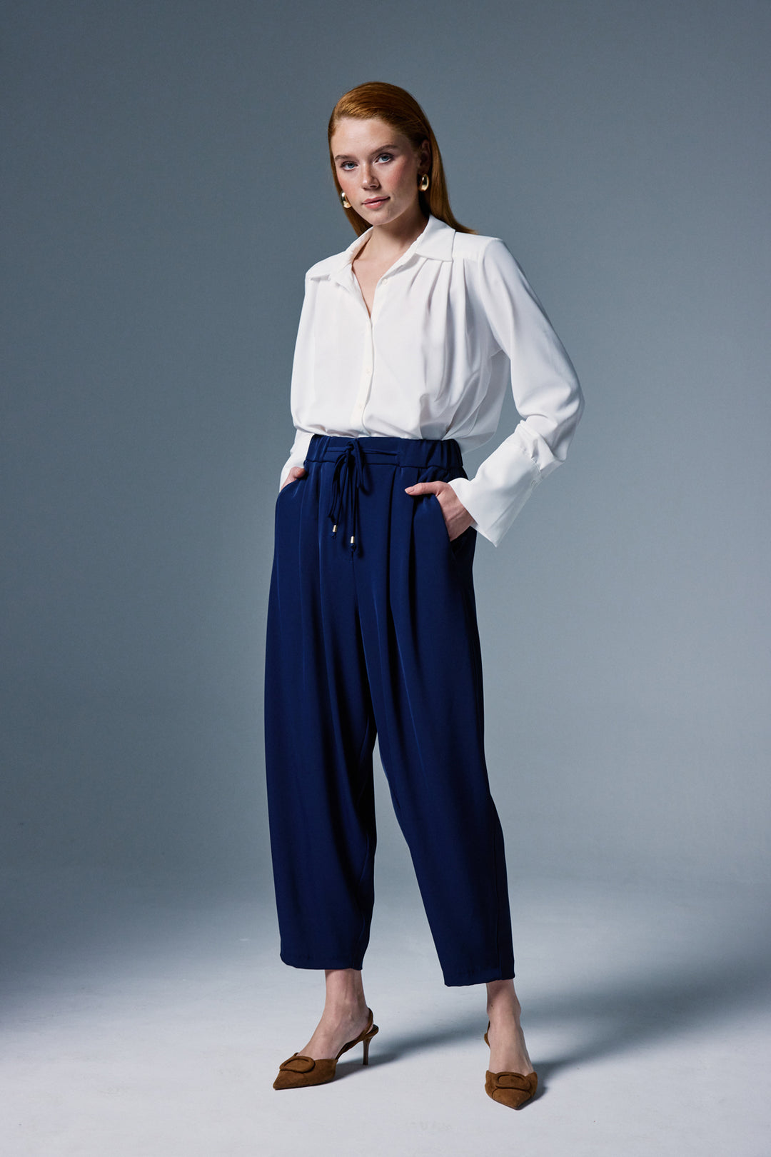 Sateen Pantalon Talia - Bleu marine