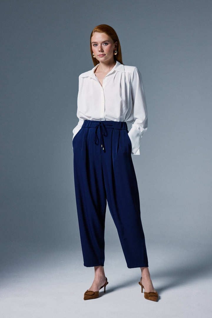Sateen Pantalon Talia - Bleu marine