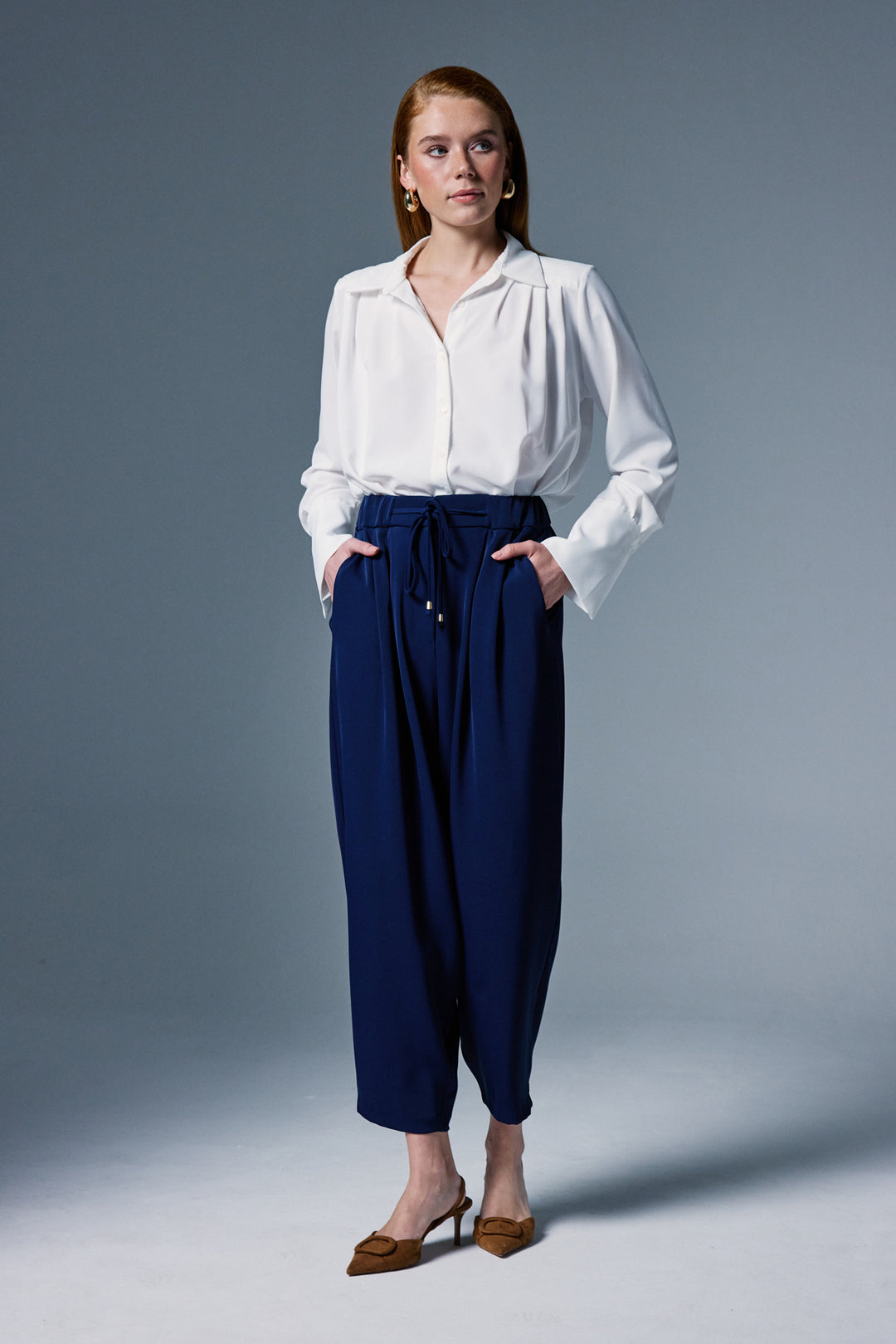 Sateen Pantalon Talia - Bleu marine